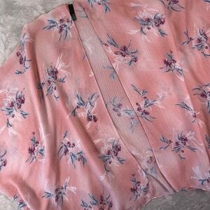 Lane Bryant Women's Pink Floral Open Front Kimono Lightweight Sheer Layer One Sz